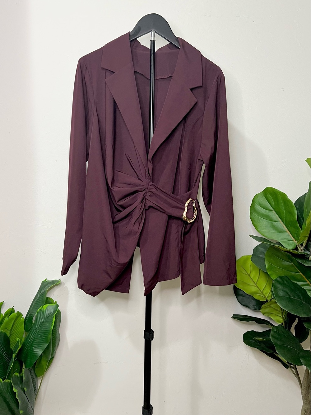 Women's Twist-Front Burgundy Blouse